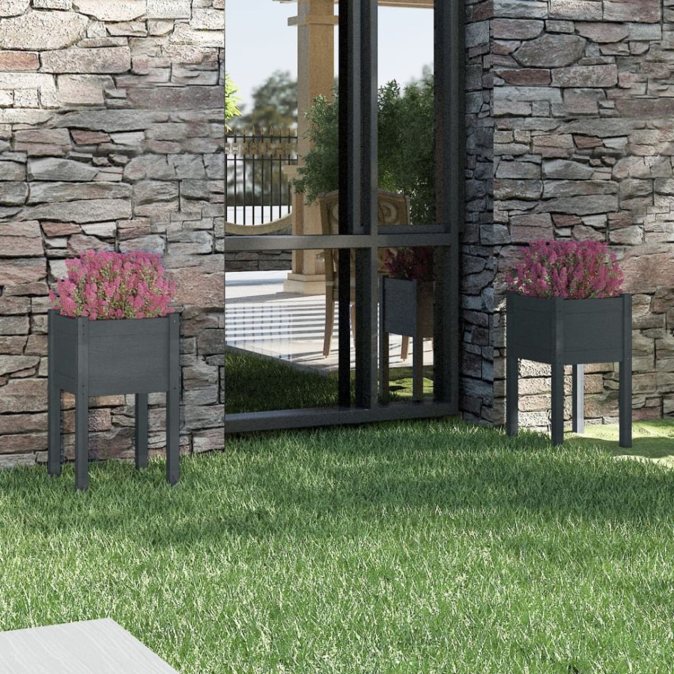 Jardineras 2 unidades madera maciza de pino gris 40x40x70