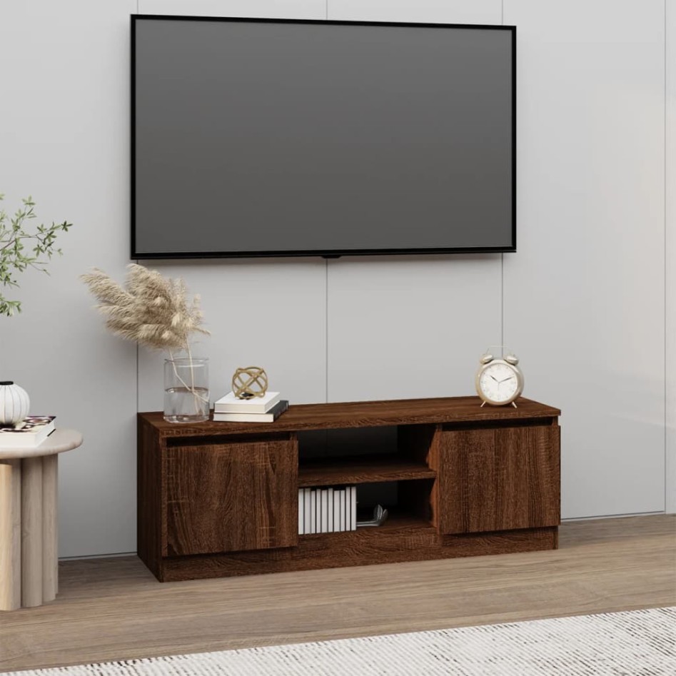 Mueble de TV con puerta roble marrón 102x30x36