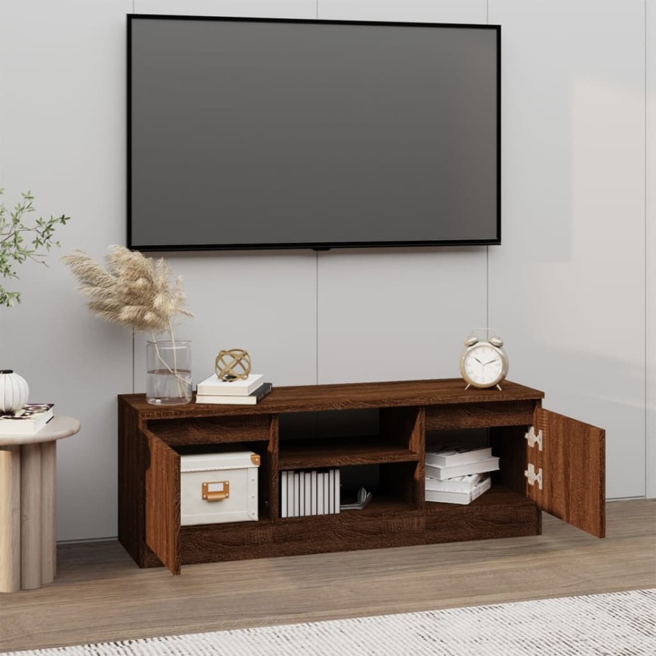 Mueble de TV con puerta roble marrón 102x30x36