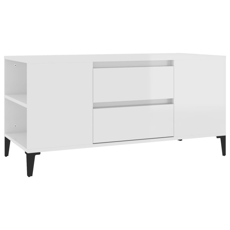 Mueble de TV madera contrachapada blanco brillo 102x44,5x50