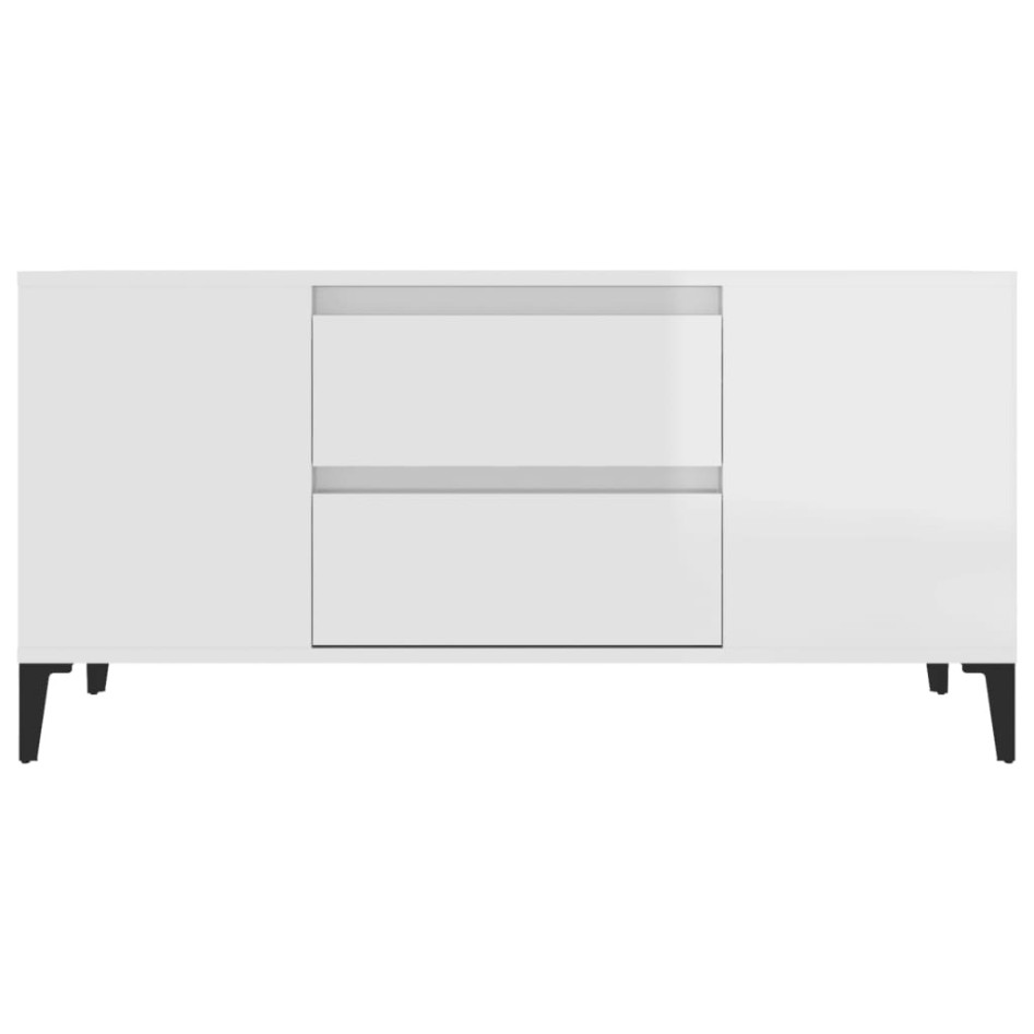 Mueble de TV madera contrachapada blanco brillo 102x44,5x50