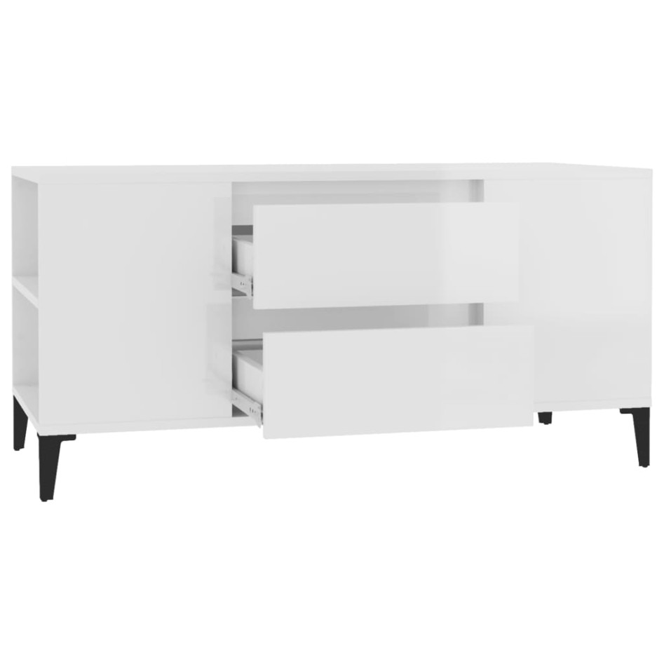 Mueble de TV madera contrachapada blanco brillo 102x44,5x50