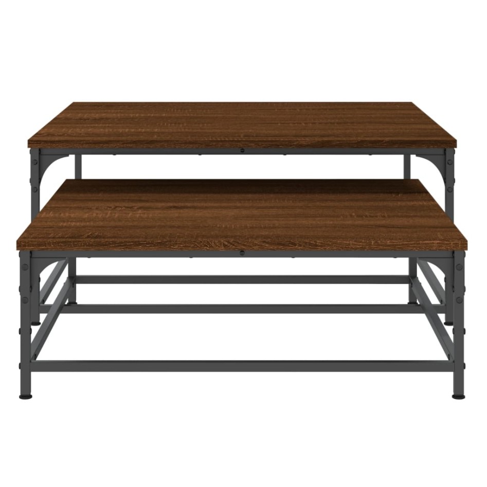 Mesas de centro apilables 2 pzas madera ingeniería roble