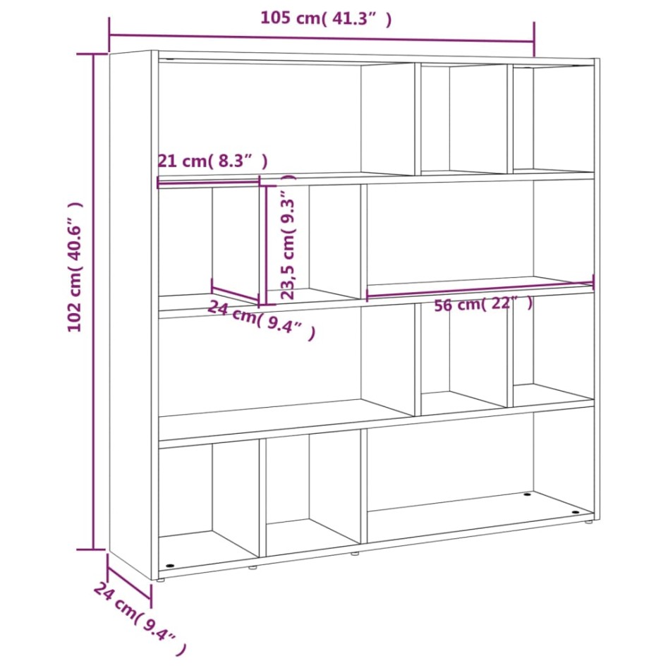 Estantería/divisor de espacios roble marrón 105x24x102