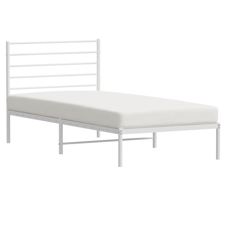 Estructura cama sin colchón con cabecero metal blanco 90x200