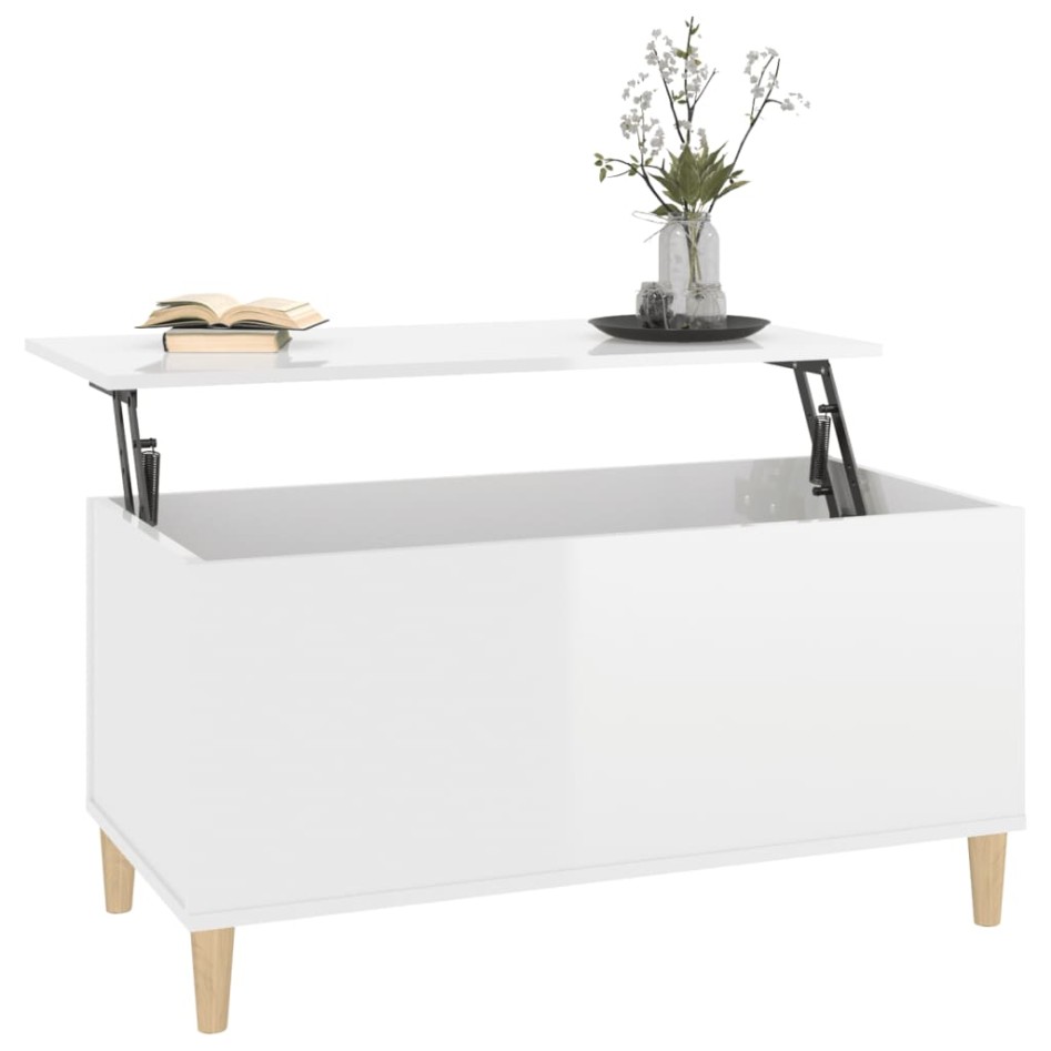Mesa de centro madera contrachapada blanco brillo 90x44,5x45
