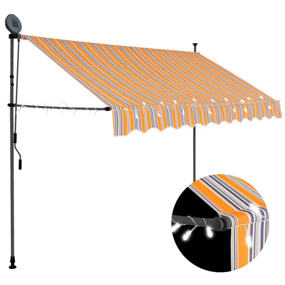 Toldo manual retráctil con LED amarillo y azul 250