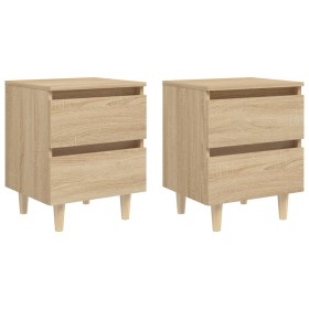 Mesitas de noche 2 uds patas de madera roble Sonoma 40x35x50