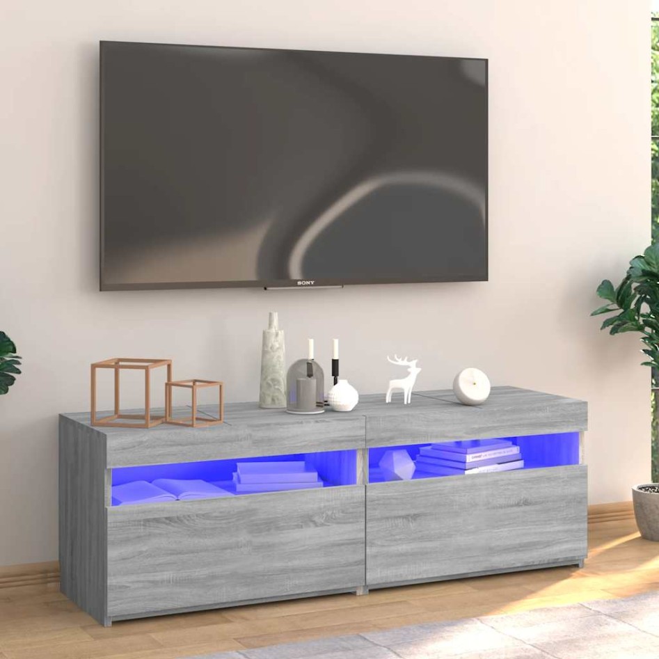 Mueble de TV con luces LED gris Sonoma 120x35x40