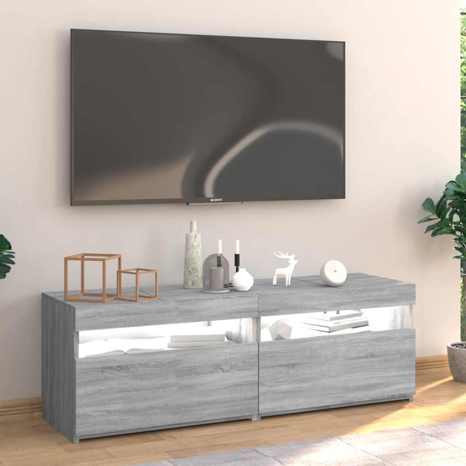 Mueble de TV con luces LED gris Sonoma 120x35x40