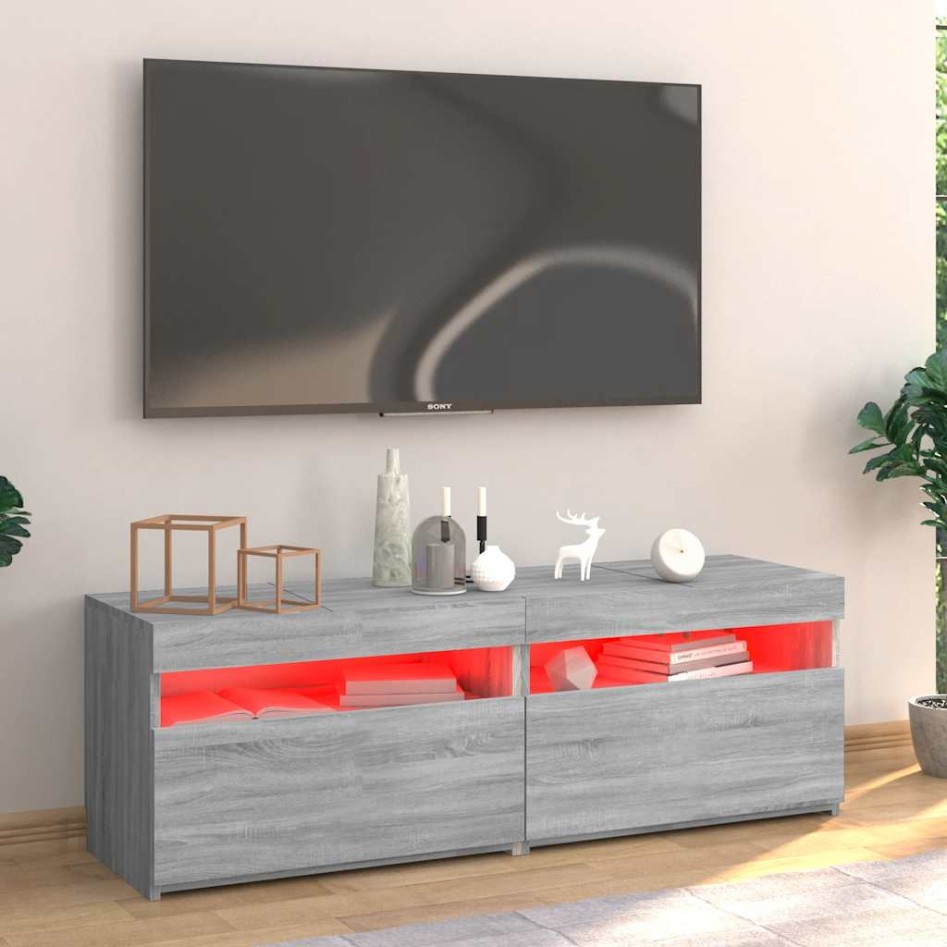 Mueble de TV con luces LED gris Sonoma 120x35x40