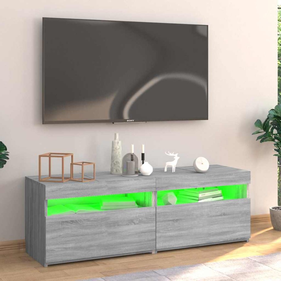 Mueble de TV con luces LED gris Sonoma 120x35x40