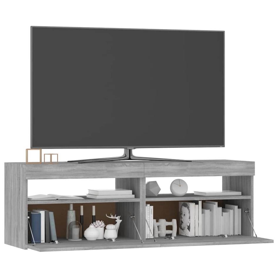 Mueble de TV con luces LED gris Sonoma 120x35x40