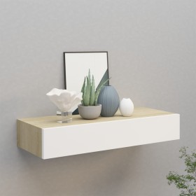 Estante con cajón de pared MDF roble y blanco 60x23,5x10