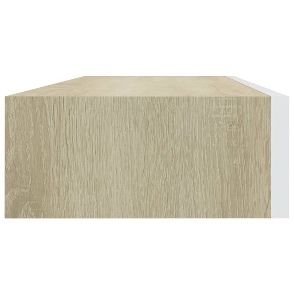 Estante con cajón de pared MDF roble y blanco 60x23,5x10