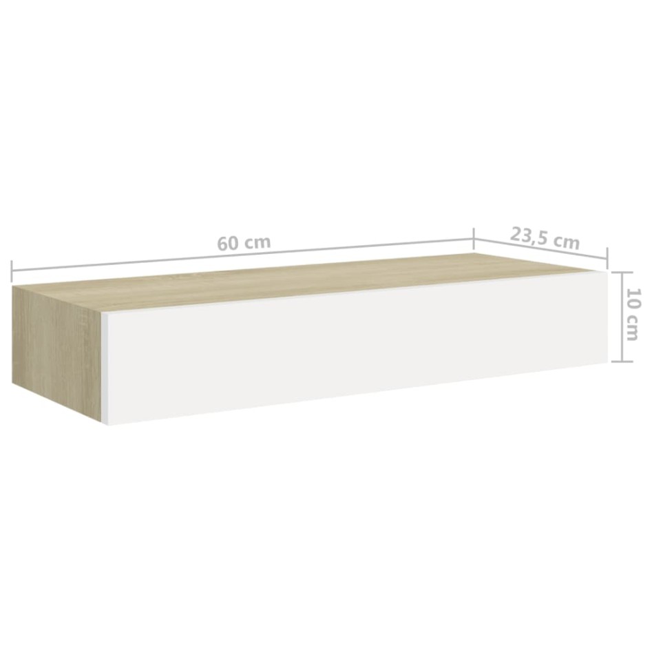 Estante con cajón de pared MDF roble y blanco 60x23,5x10