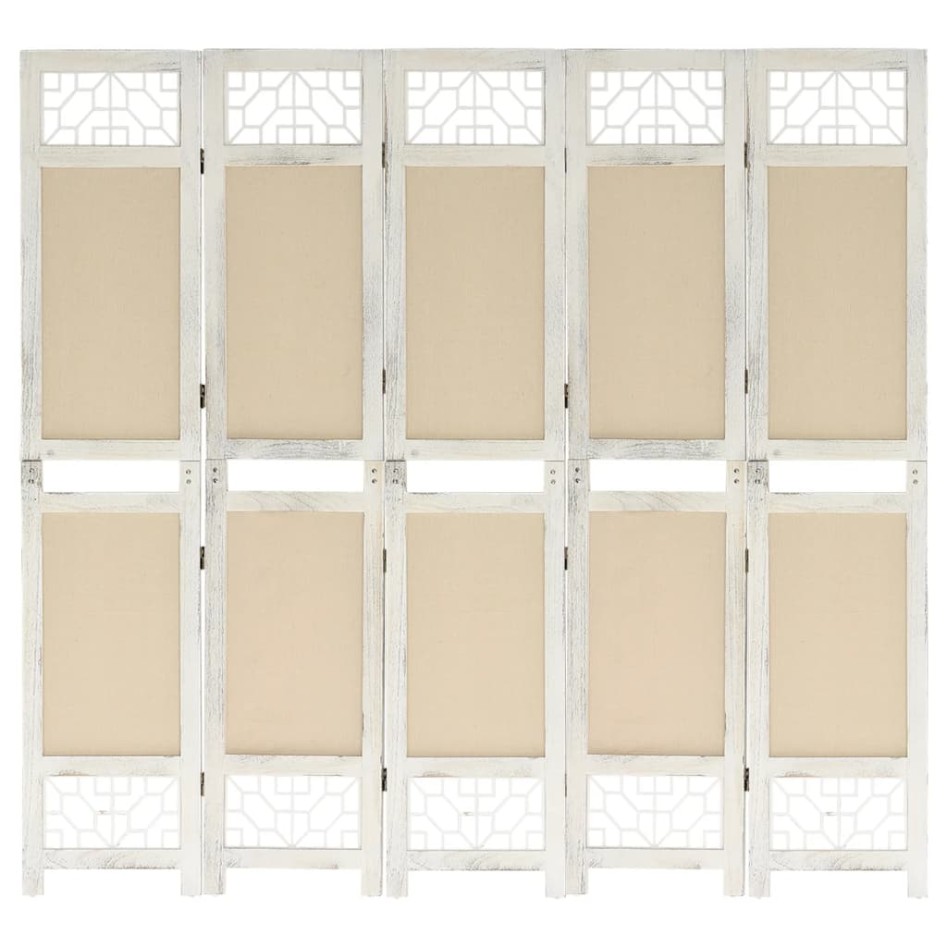 Biombo divisor de 5 paneles de tela color crema 175x165