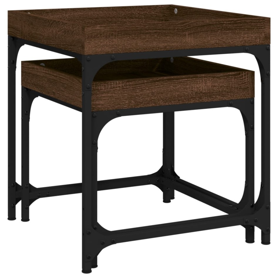 Mesitas auxiliares 2 uds madera contrachapada marrón