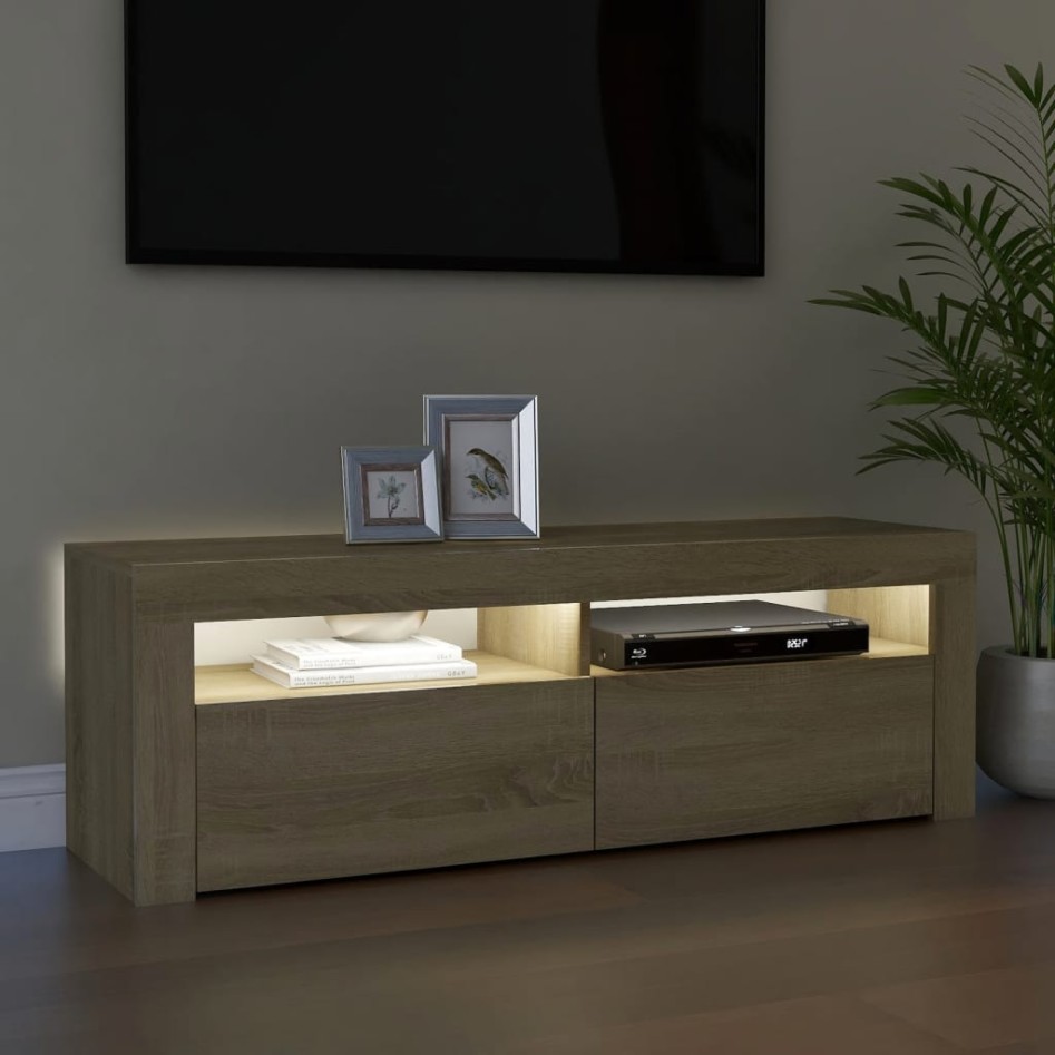 Mueble de TV con luces LED roble Sonoma 120x35x40