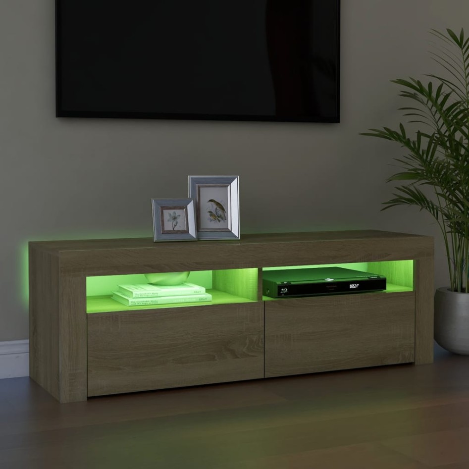 Mueble de TV con luces LED roble Sonoma 120x35x40