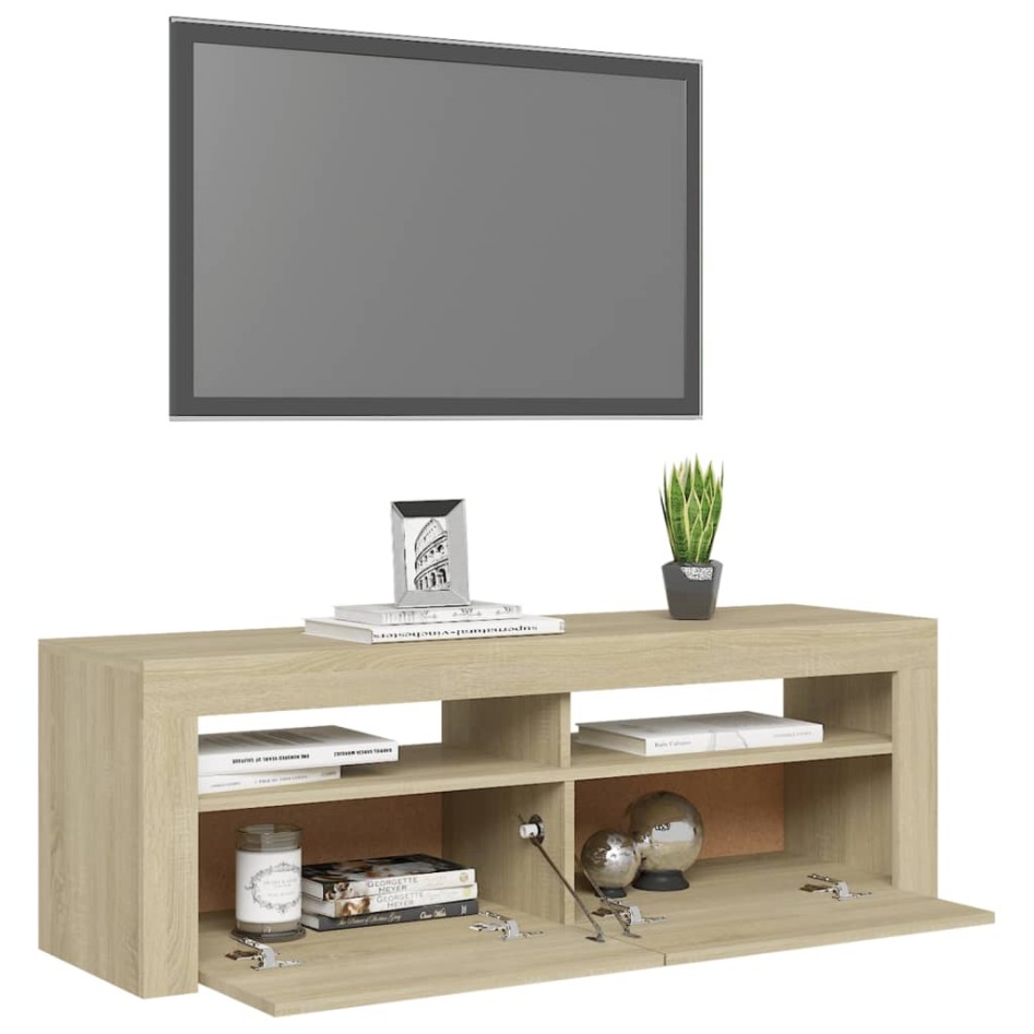 Mueble de TV con luces LED roble Sonoma 120x35x40