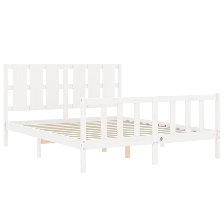 Estructura de cama con cabecero madera maciza blanco 160x200