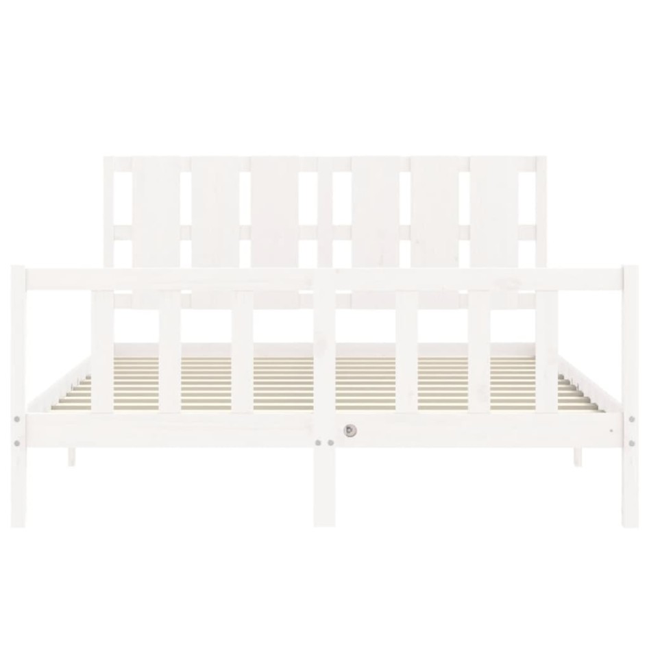 Estructura de cama con cabecero madera maciza blanco 160x200