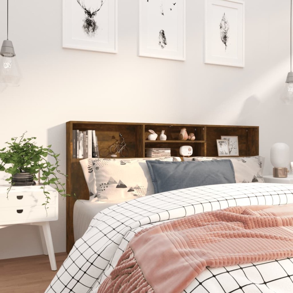 Mueble cabecero color roble ahumado 180x19x103,5