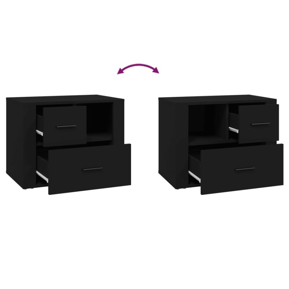 Mesita de noche madera contrachapada negro 60x36x45