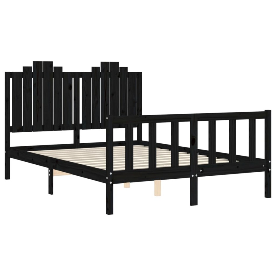 Estructura de cama con cabecero madera maciza negro 140x190