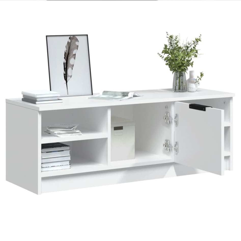Mueble de TV madera contrachapada blanco 102x35,5x36,5