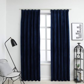 Cortinas opacas ganchos 2 pzas terciopelo azul oscuro
