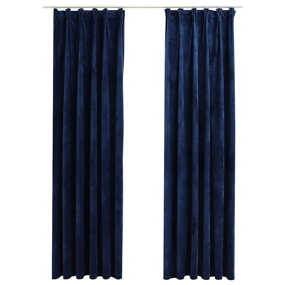 Cortinas opacas ganchos 2 pzas terciopelo azul oscuro