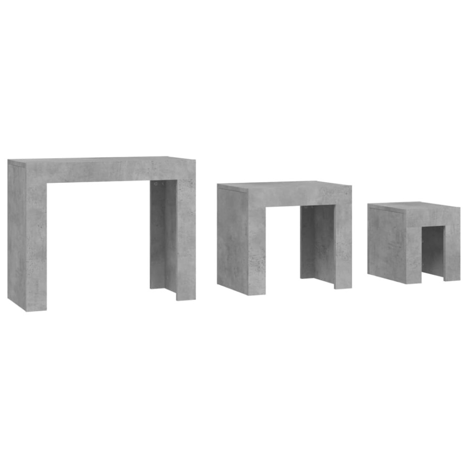 Mesas de centro apilables 3 pzs madera ingeniería gris