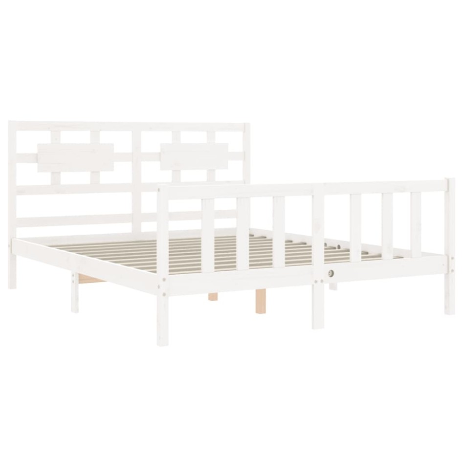Estructura de cama con cabecero madera maciza blanco 160x200