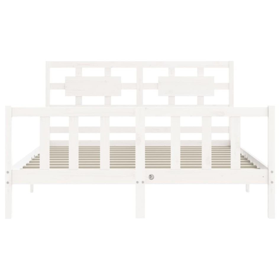 Estructura de cama con cabecero madera maciza blanco 160x200