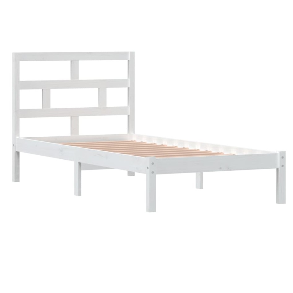 Estructura de cama individual de madera maciza blanco 90x190