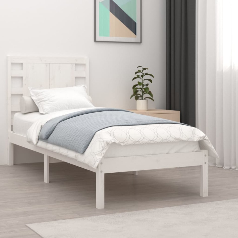 Estructura de cama madera maciza individual blanco 75x190