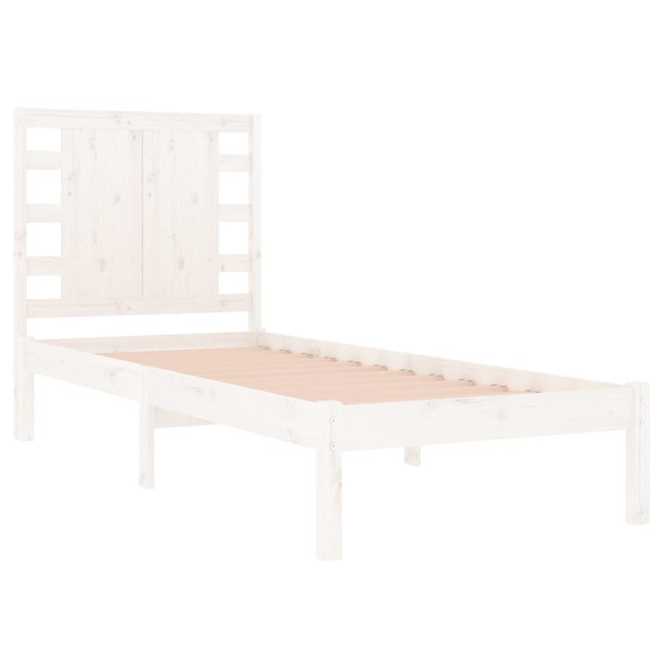 Estructura de cama madera maciza individual blanco 75x190
