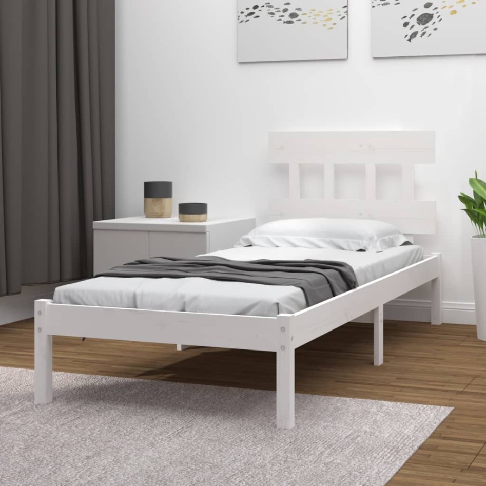 Estructura de cama individual madera maciza blanco 90x190