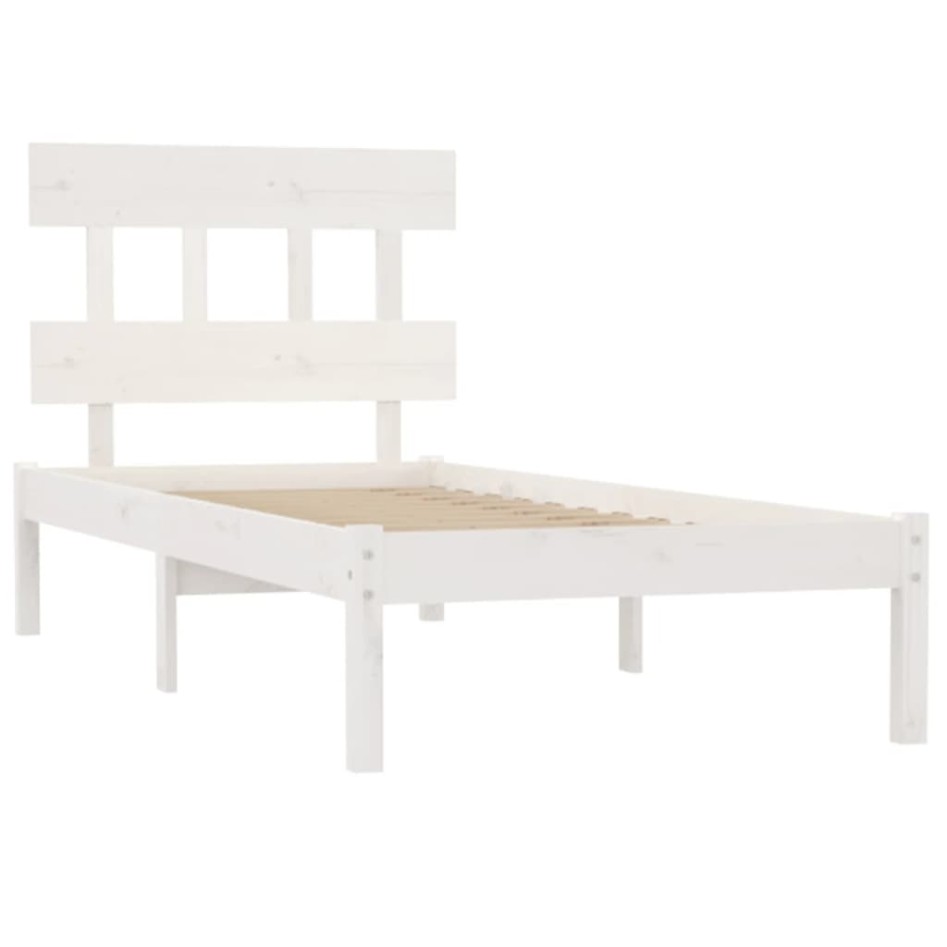 Estructura de cama individual madera maciza blanco 90x190
