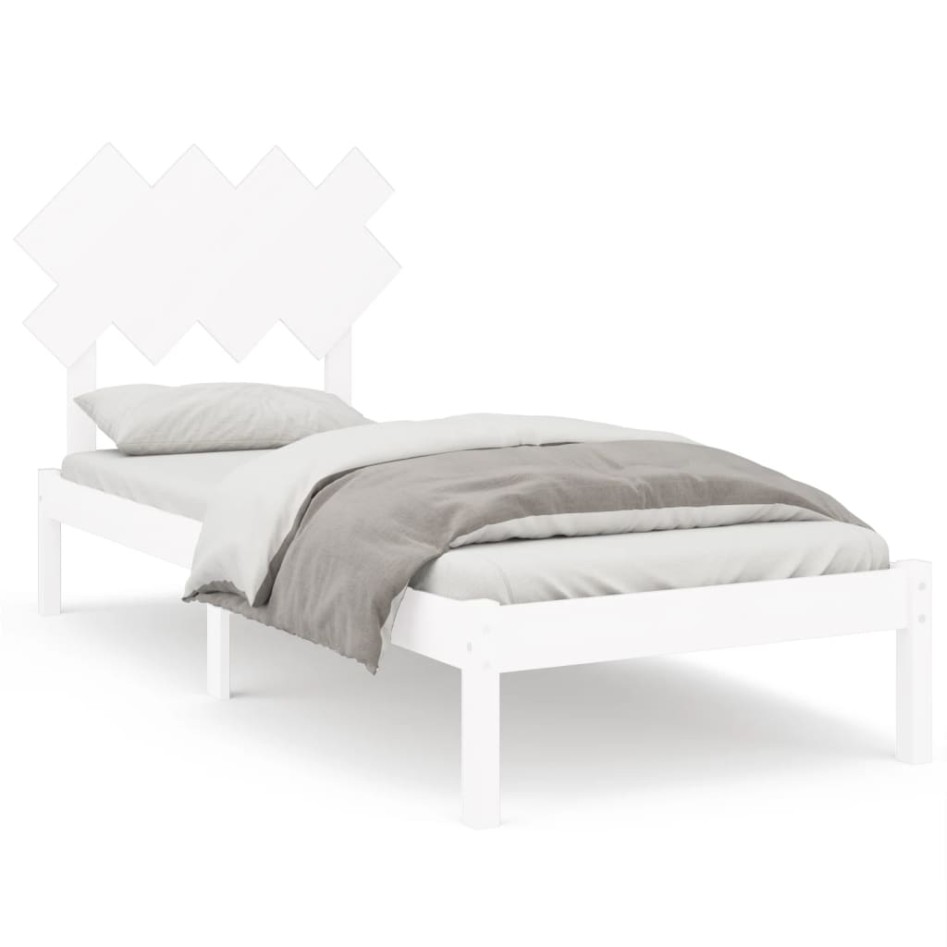 Estructura de cama de madera maciza blanca 90x190