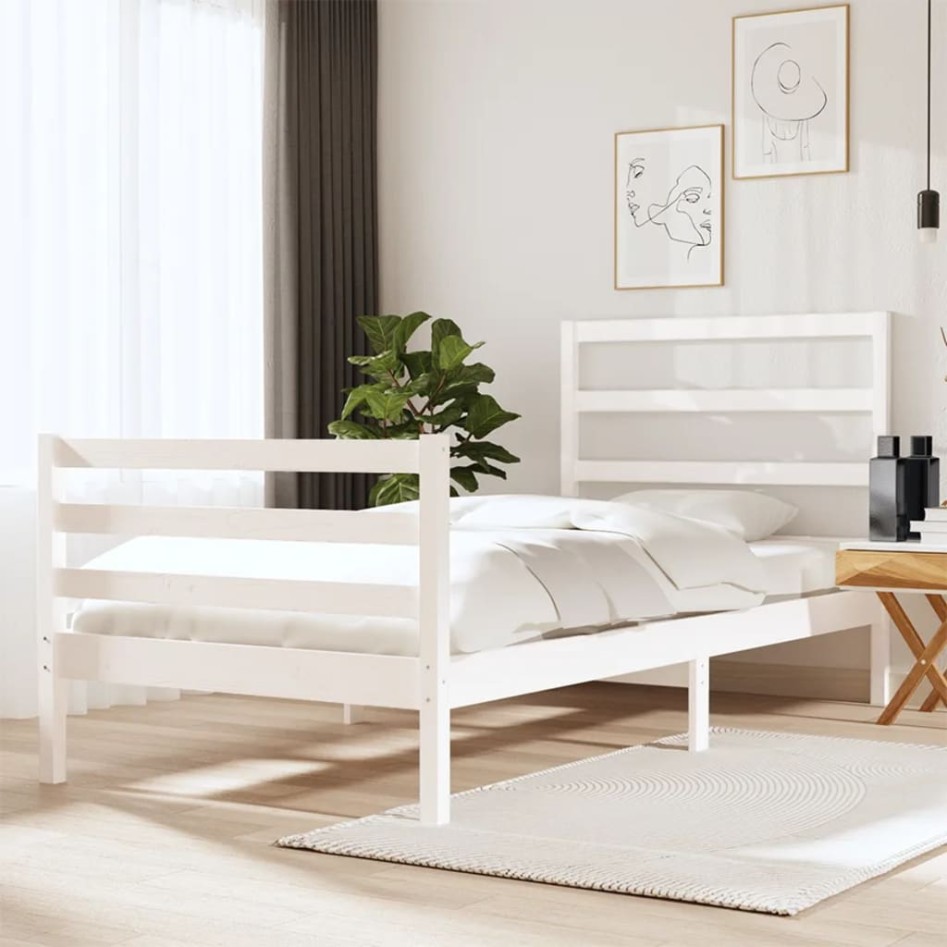 Estructura de cama madera maciza de pino blanco 90x190