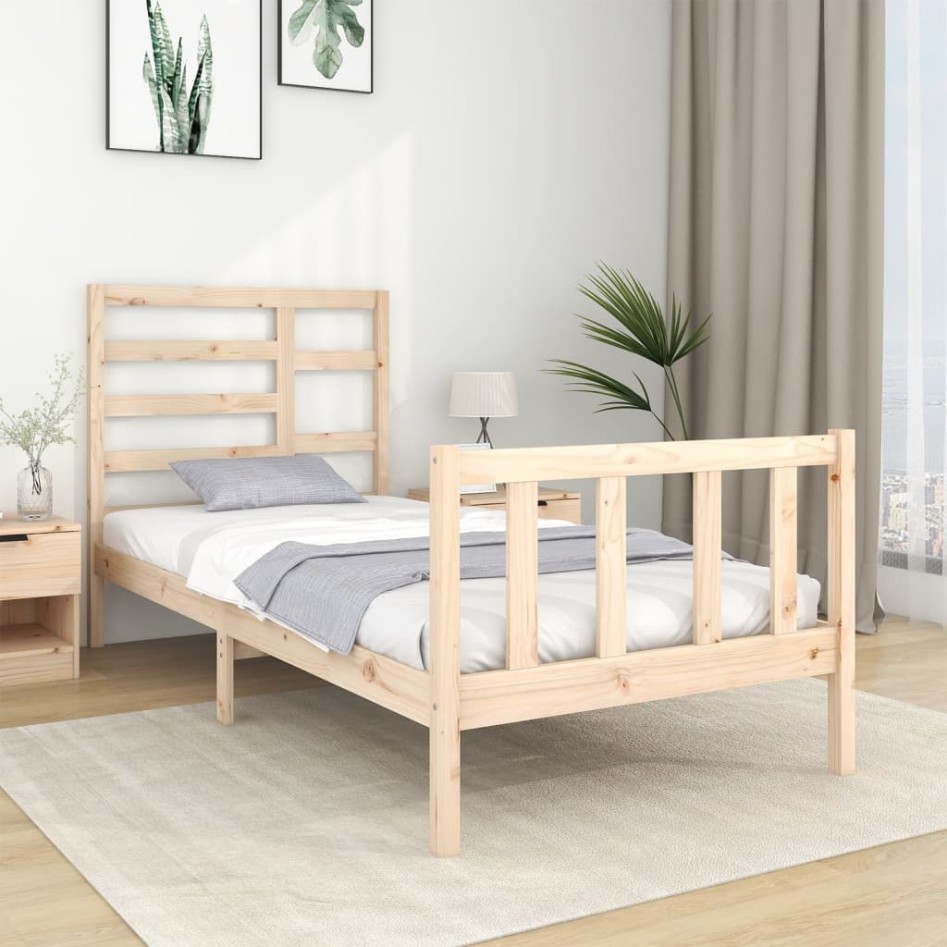 Estructura de cama madera maciza 90x190