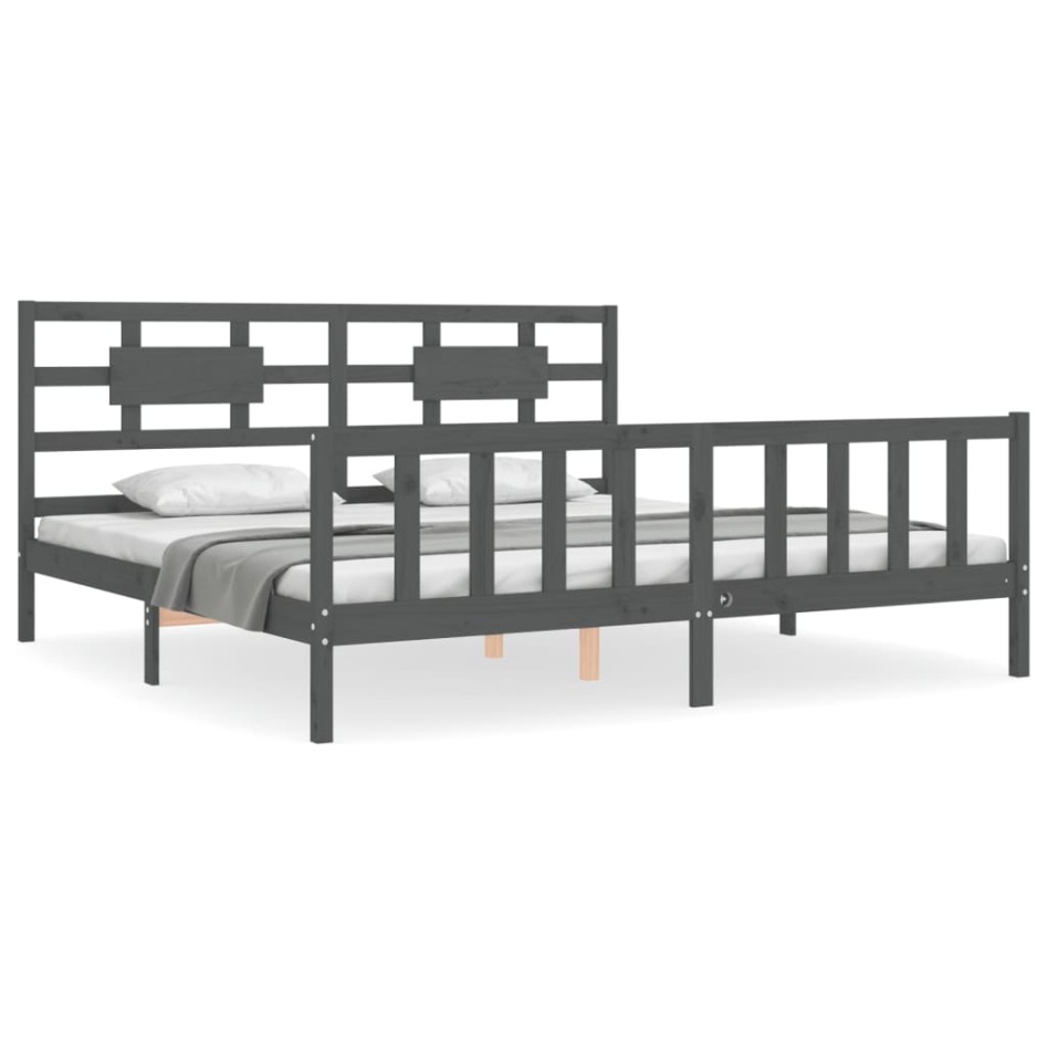 Estructura de cama con cabecero madera maciza gris 200x200