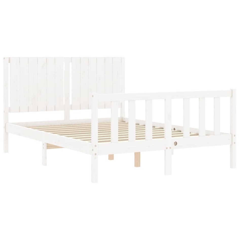 Estructura de cama con cabecero madera maciza blanco 140x190