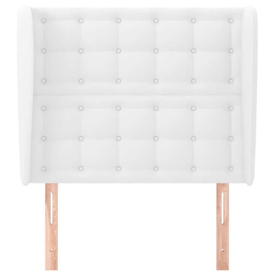 Cabecero con orejas de cuero sintético blanco 93x23x118/128