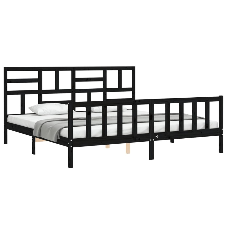 Estructura de cama con cabecero madera maciza negro 200x200