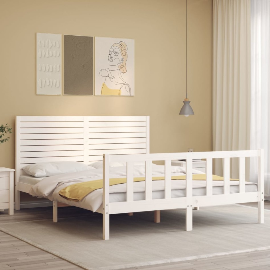Estructura de cama matrimonio con cabecero madera maciza