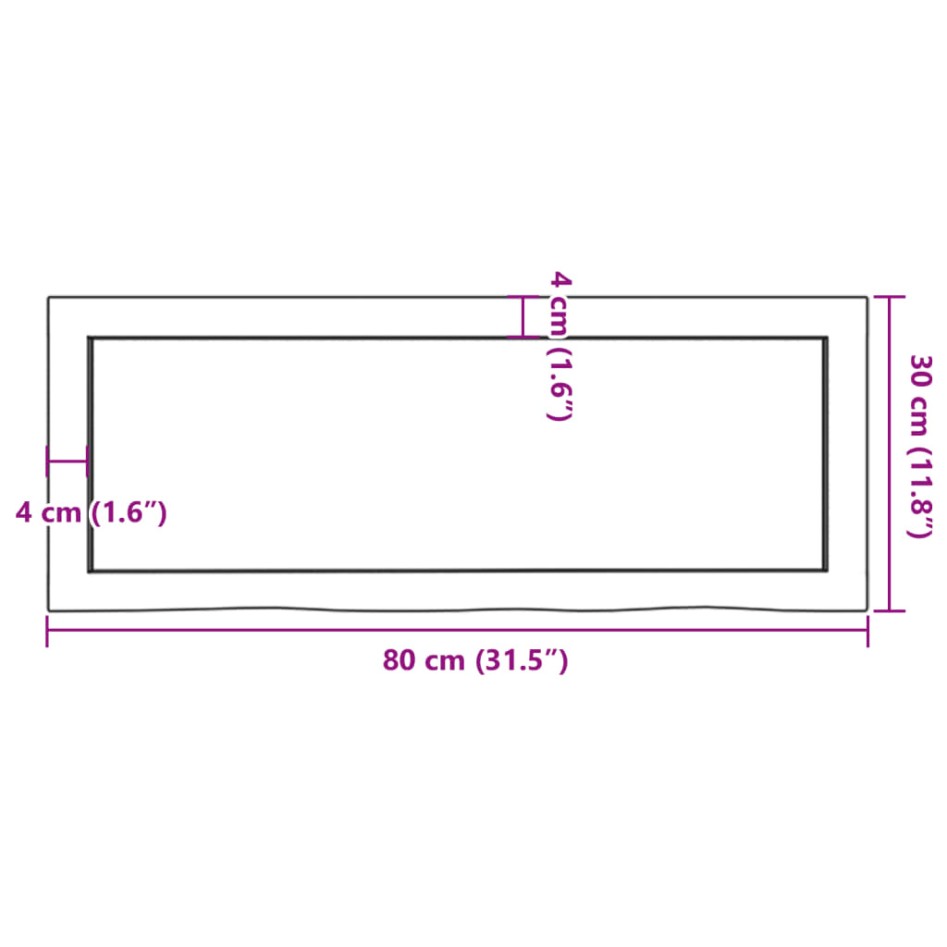 Encimera baño madera maciza tratada marrón claro 80x30x(2-4)